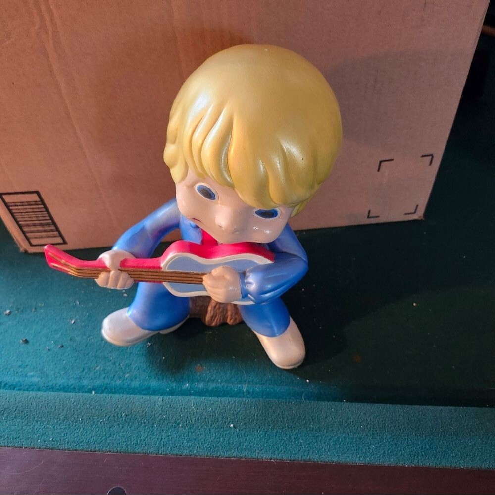 Handmade Vintage Boy Playing Guitar 1976 1970s Rock Star Ceramic Hand-Painted